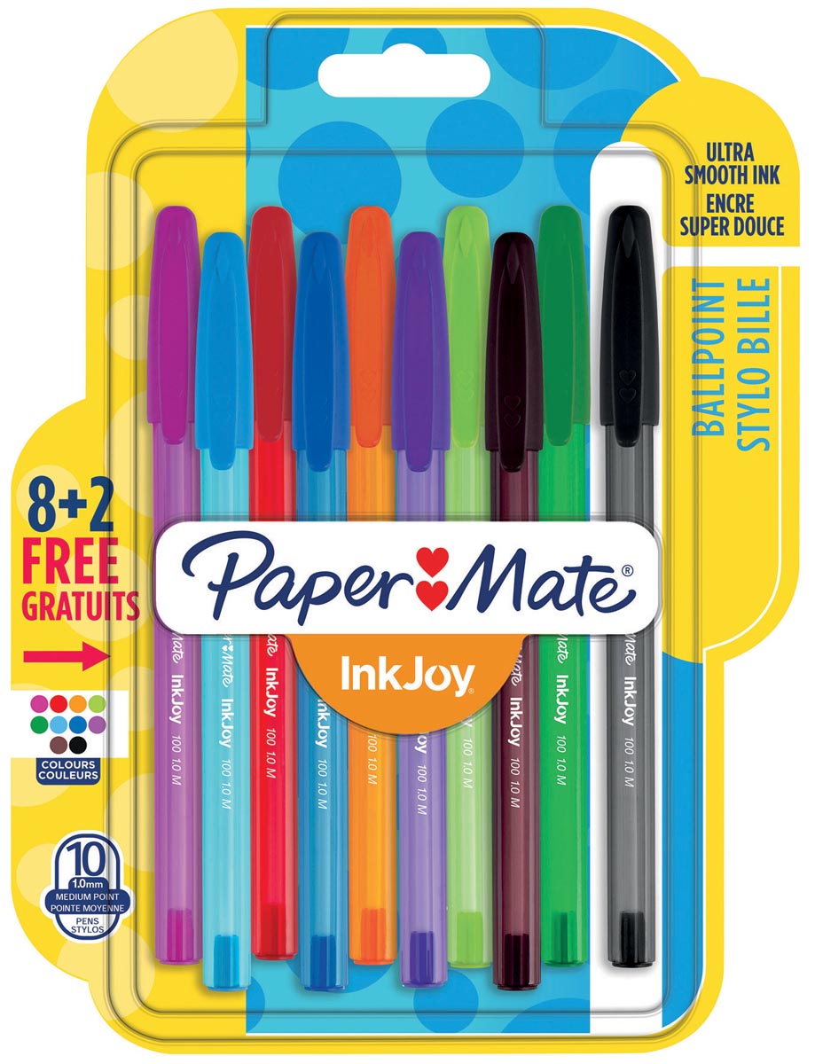 Paper Mate balpen InkJoy 100 met dop, blister 8 + 2 gratis afbeelding