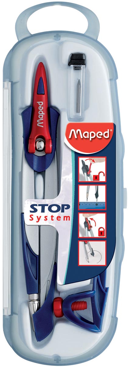 Maped passer Stop System, 3delige passerdoos met 1 passer Stop System, 1 universeel inzetstuk, 1 kokertje