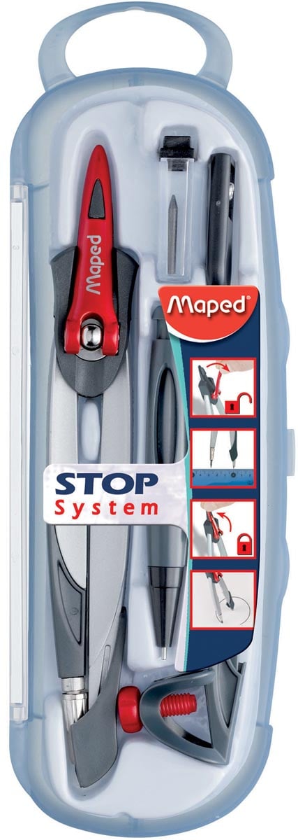 Maped passer Stop System 5-delige passerdoos 1 passer Stop System, 1 universeel inzetstuk, 1 mineslij...