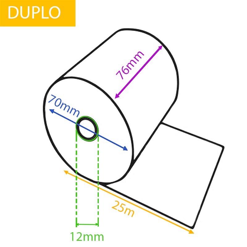 Kassarol duplo, breedte 76 mm, diameter +/- 70 mm, asgat 12 mm, lengte 25 m, wit-geel