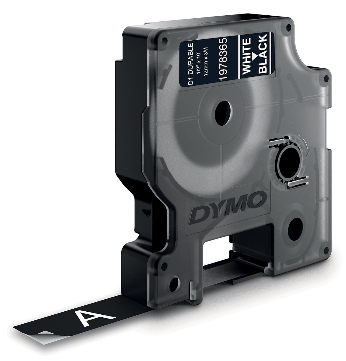 Dymo duurzame D1 tape 12 mm x 3 m, wit op zwart