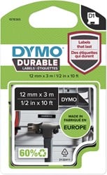 Dymo duurzame D1 tape 12 mm x 3 m, wit op zwart