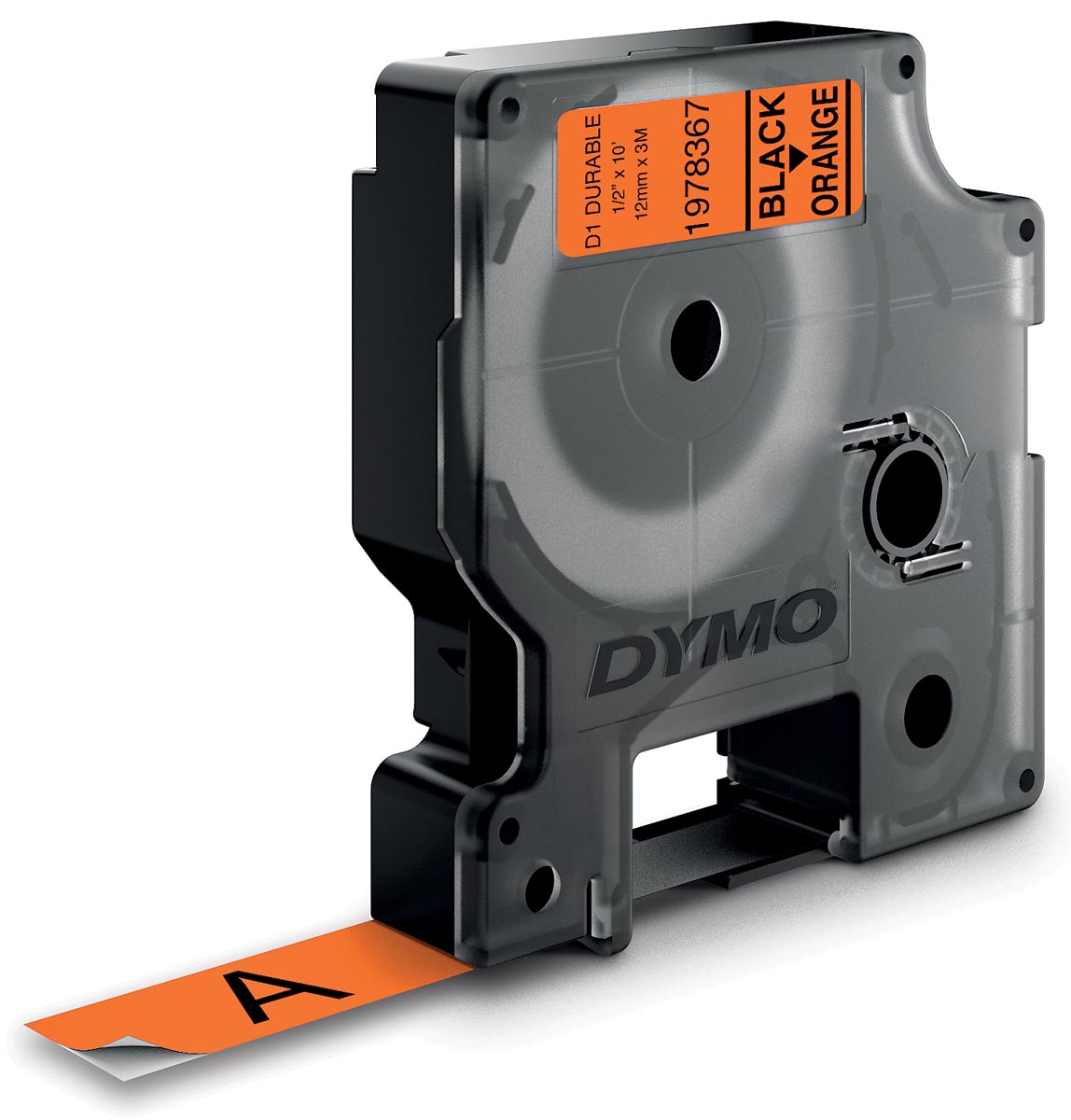 Dymo duurzame D1 tape 12 mm x 3, zwart op oranje