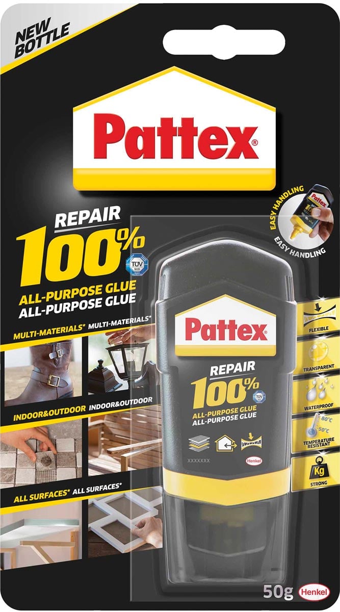 Pattex 100% lijm, tube van 50 g, op blister Pattex 100% lijm, tube van 50 g, op blister