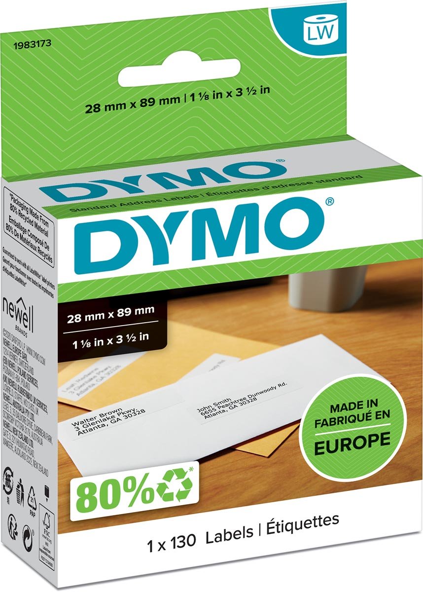 Dymo duurzame etiketten LabelWriter ft 28 x 89 mm, 130 etiketten afbeelding