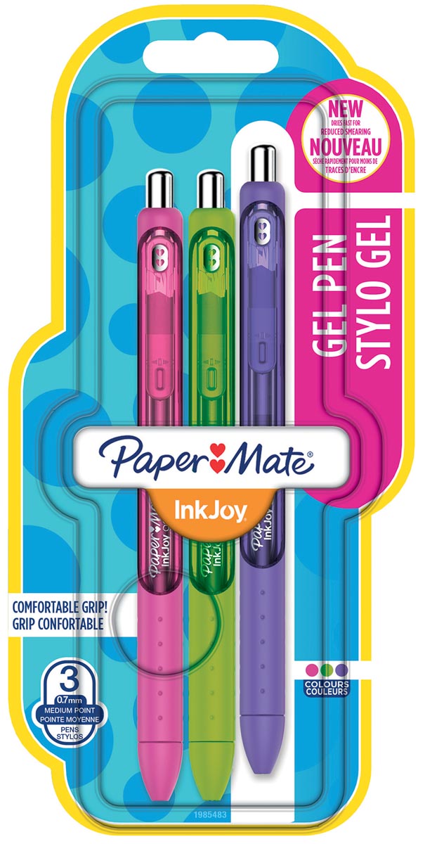 Paper Mate roller InkJoy Gel, blister met 3 stuks in geassorteerde fun kleuren Paper Mate roller InkJoy Gel, blister met 3 stuks in geassorteerde fun kleuren