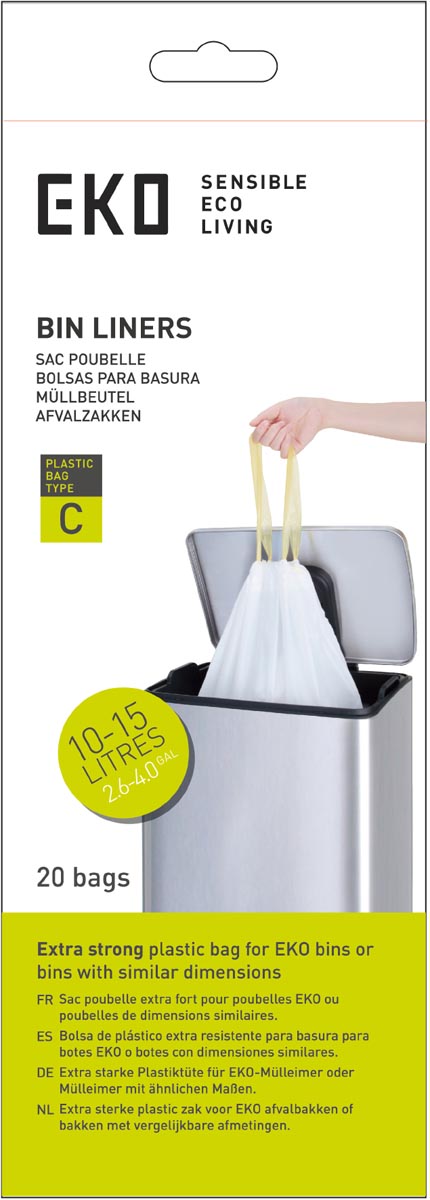 Eko vuilniszakken met trekbandsluiting, 10-15 liter, wit, 1 rol, 20 zakken afbeelding
