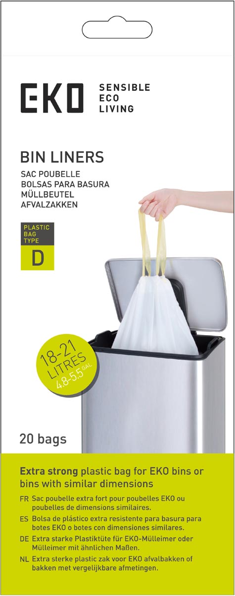 Eko vuilniszakken met trekbandsluiting, 18-21 liter, wit, 1 rol, 20 zakken afbeelding