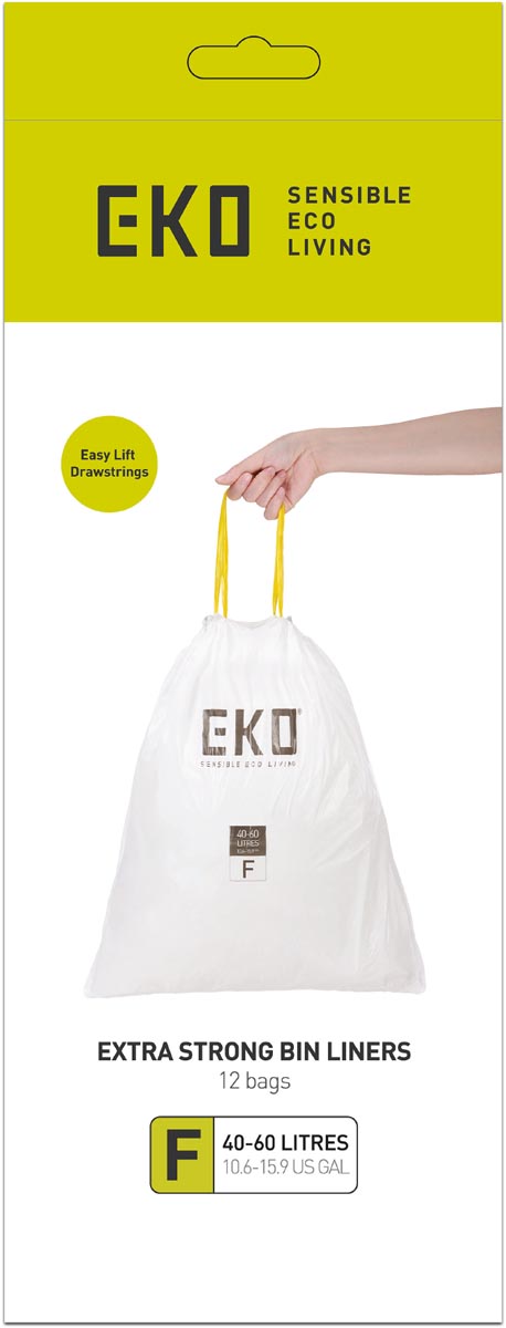 Eko vuilniszakken met trekbandsluiting, 40-60 liter, wit, 1 rol, 12 zakken afbeelding