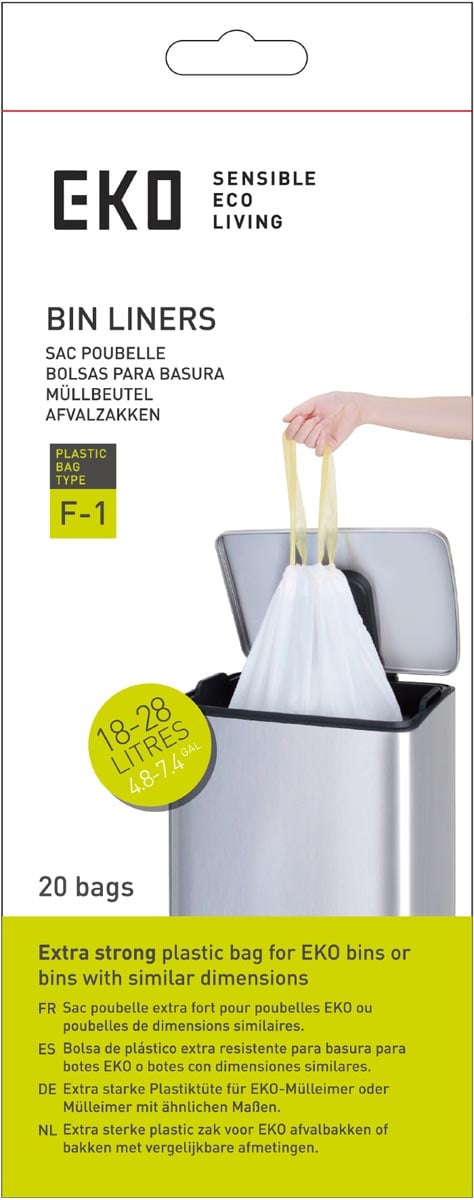 Eko vuilniszakken met trekbandsluiting, 18-28 liter, wit, 1 rol, 20 zakken afbeelding