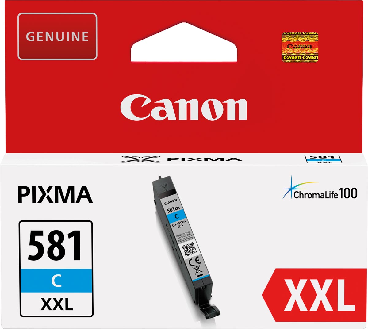 Canon inktcartridge CLI-581C XXL, 282 foto&apos;s, OEM 1995C001, cyaan afbeelding