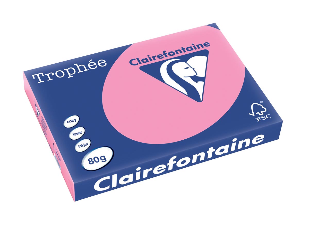 Clairefontaine Trophée Pastel, gekleurd papier, A3, 80 g, 500 vel, felroze afbeelding
