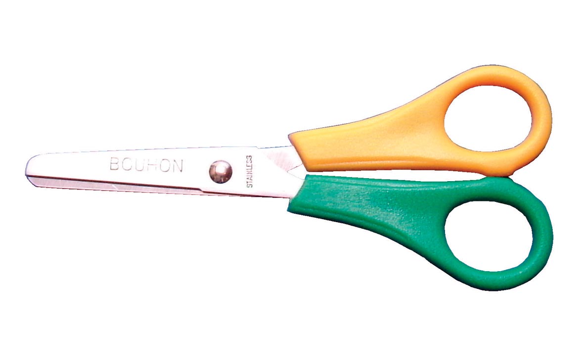 Bouhon schaar Inox 14 cm, voor linkshandigen, geel/groen, met ronde punt afbeelding