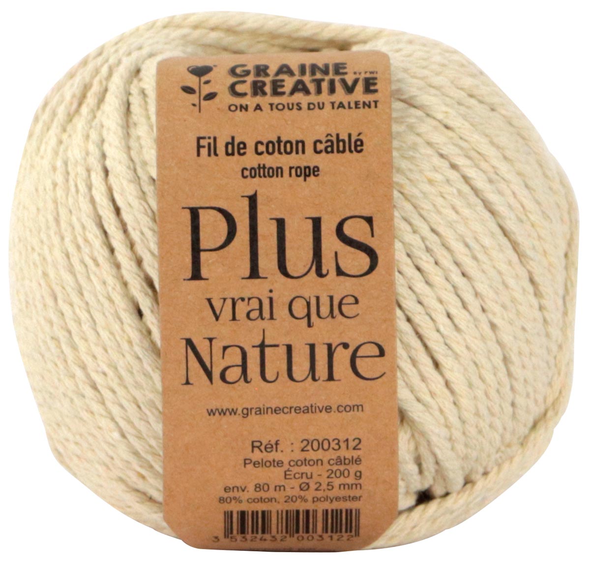 Graine Créative Macramé touw, ft 2,5 mm x 50 m, ecru