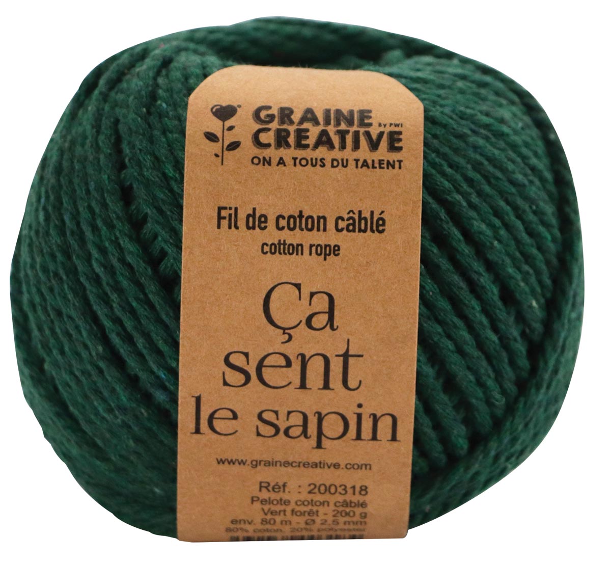 Graine Créative Macramé touw, ft 2,5 mm x 80 m, bosgroen
