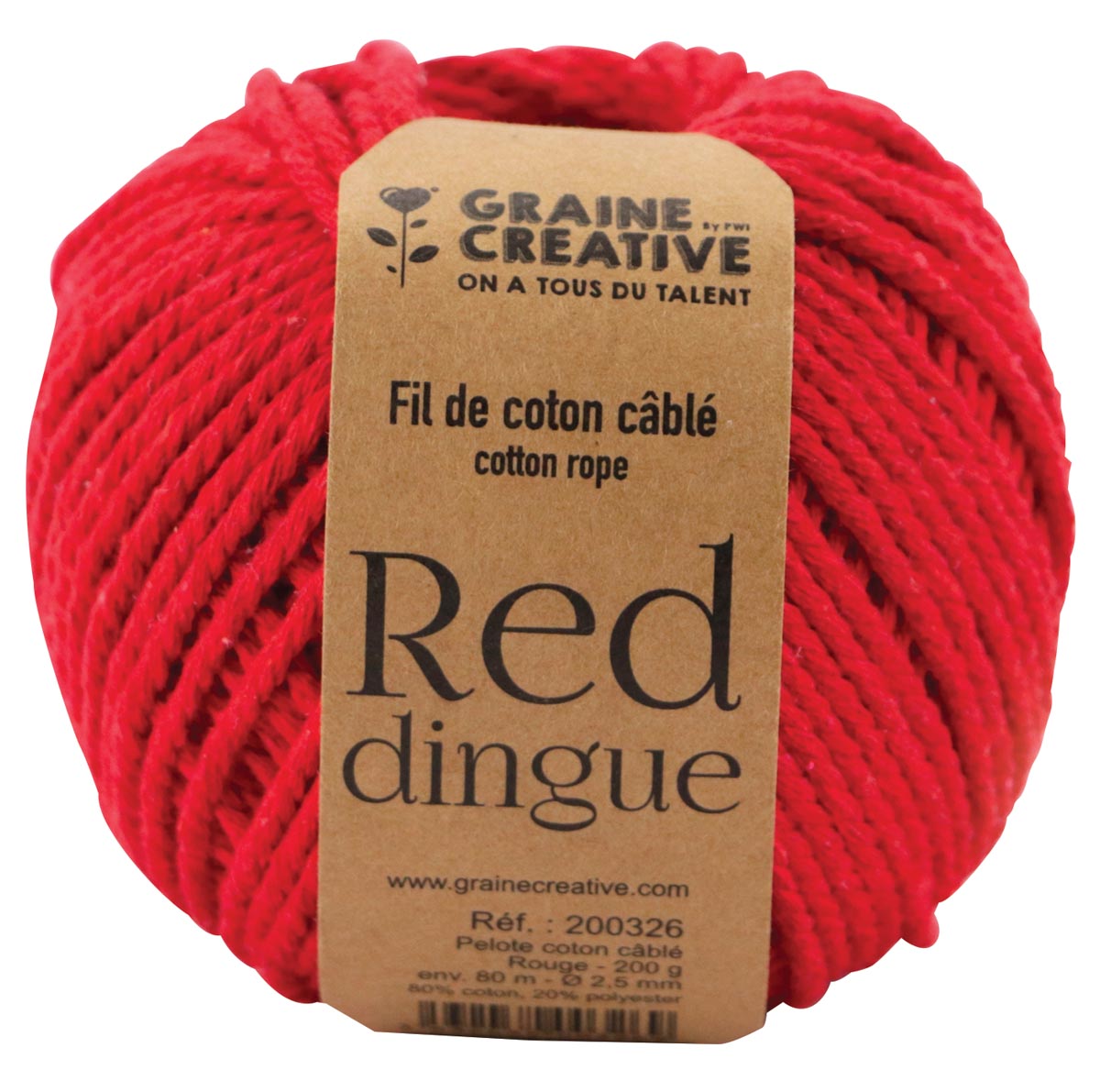 Graine Créative Macramé touw, ft 2,5 mm x 80 m, rood