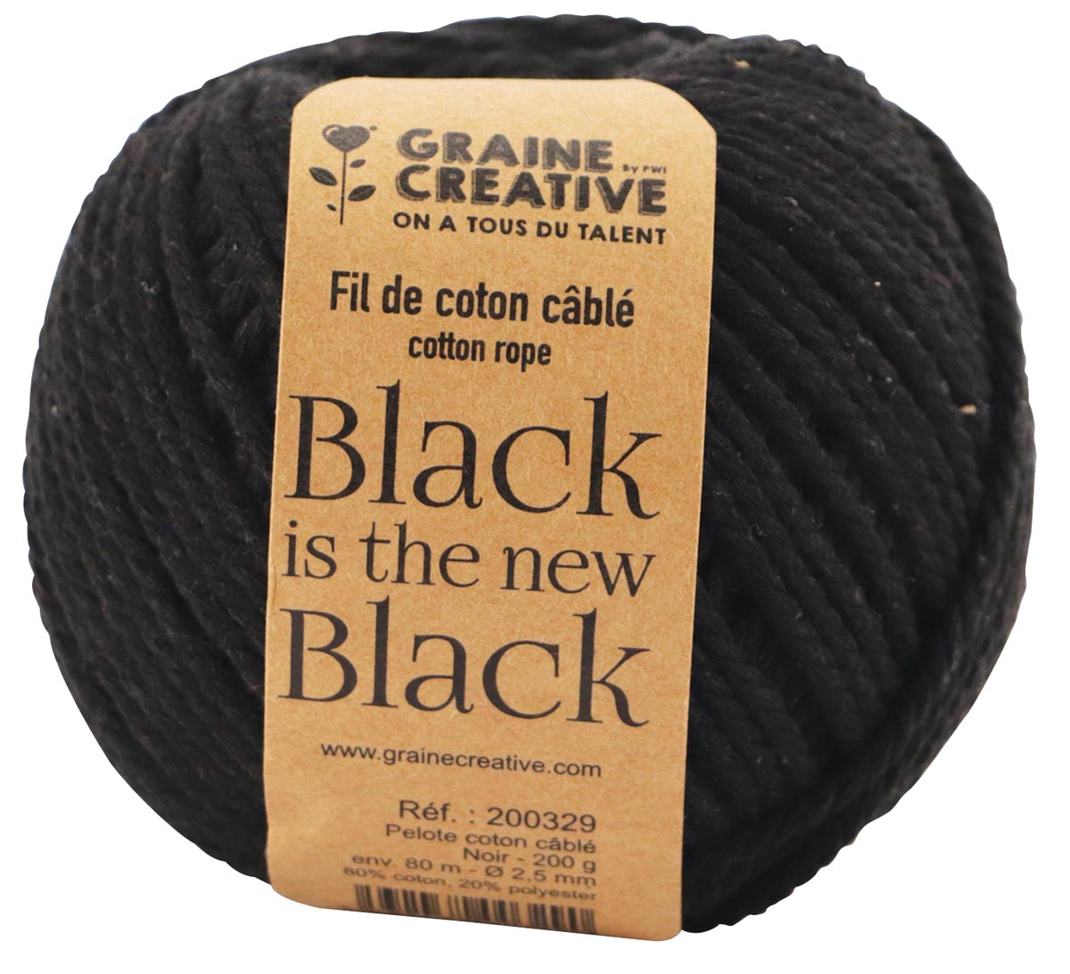 Graine Créative Macramé touw, ft 2,5 mm x 80 m, zwart
