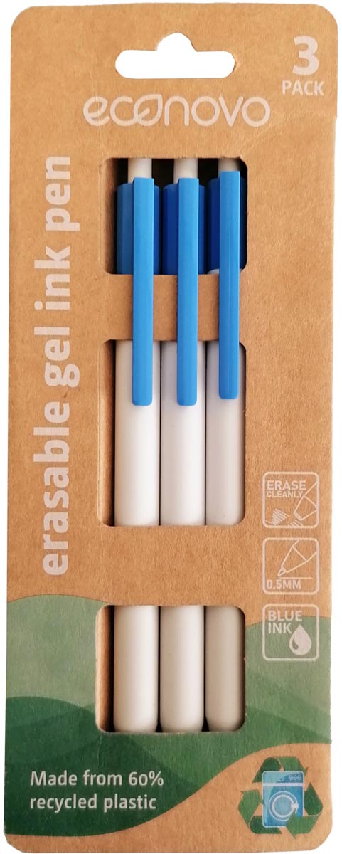 Econovo Gelschrijver uitwisbaar fijn blauw blister Ã  3 stuks