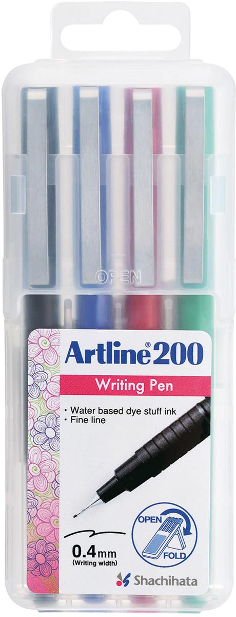 Artline 200 fineliner, etui van 4 stuks, assorti afbeelding