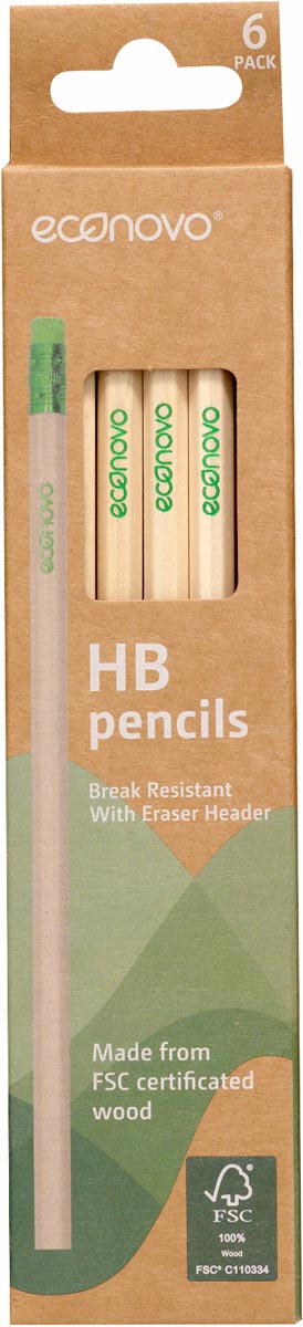 Econovo Potlood HB met gumtop blister Ã  6 stuks