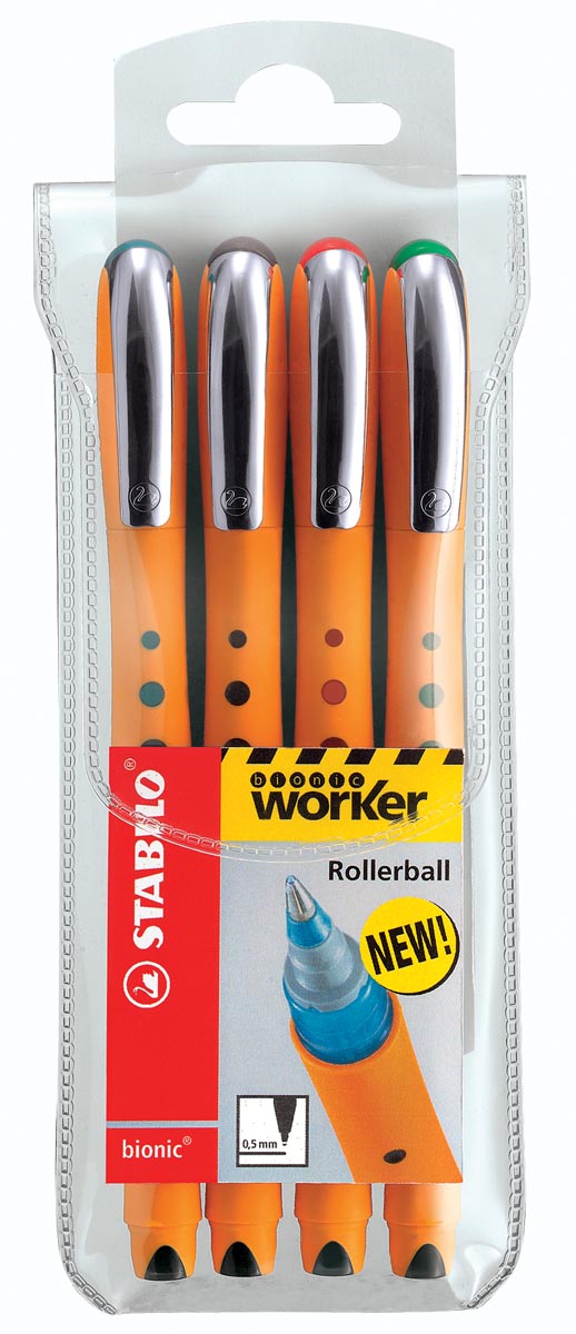 STABILO worker+ roller 0,5 mm etui van 4 stuks assorti afbeelding