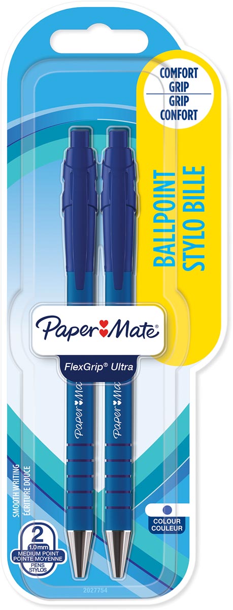 Paper Mate balpen Flexgrip Ultra RT medium, blauw, blister van 2 stuks afbeelding