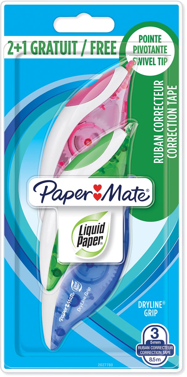 Paper Mate correctieroller Liquid Dryline Grip, blister 2 + 1 gratis
