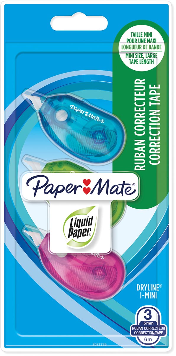 Paper Mate correctieroller Dryline I-Mini, blister van 3 stuks