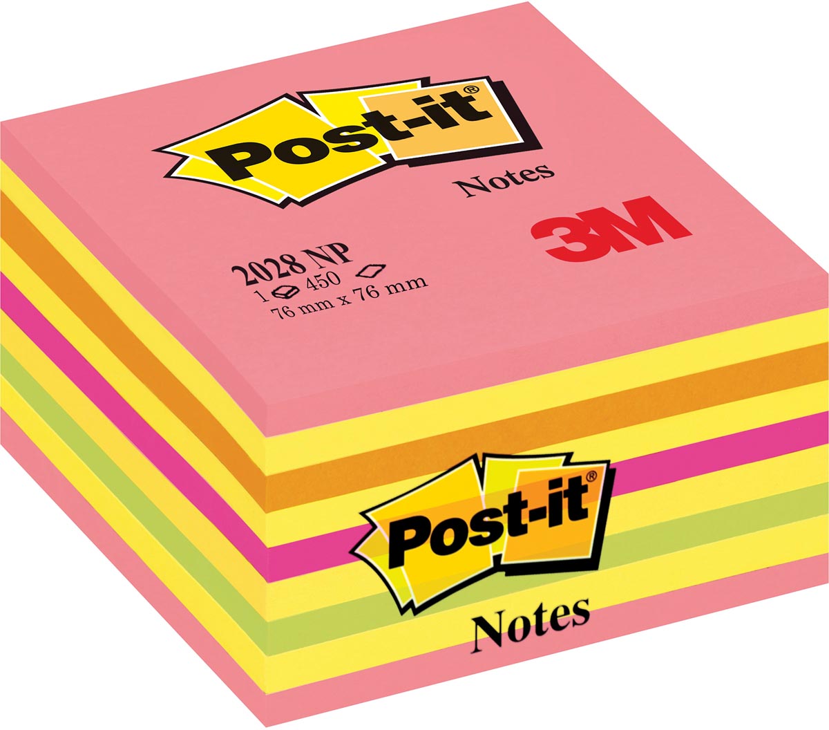 Post-it Notes kubus, 450 vel, ft 76 x 76 mm, roze-geel tinten afbeelding