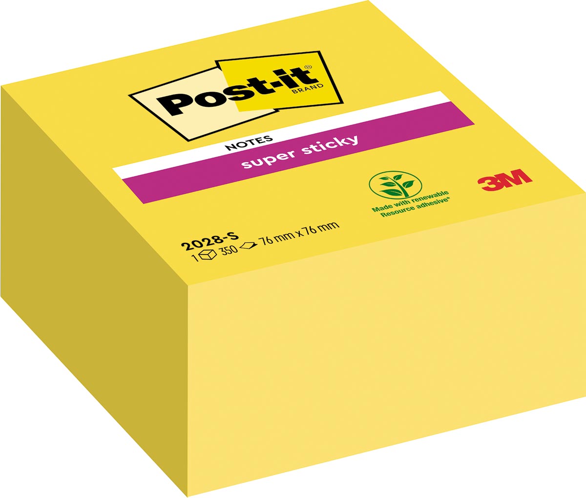 Post-it Super Sticky notes kubus, 350 vel, ft 76 x 76 mm, neongeel afbeelding