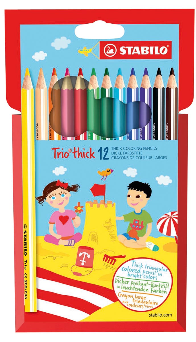 STABILO Trio thick kleurpotlood, etui van 12 stuks in geassorteerde kleuren afbeelding