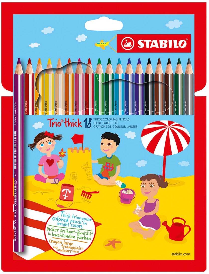 STABILO Trio thick crayon de couleur, étui de 18 pièces en couleurs