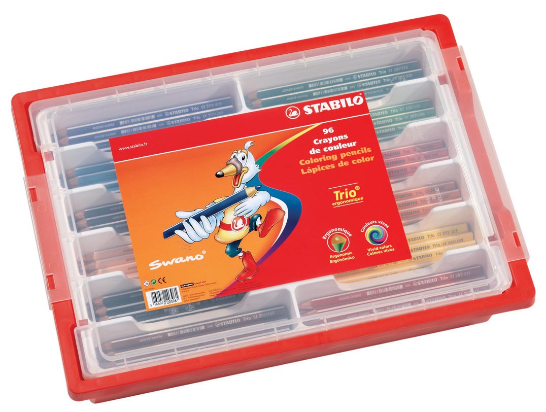 STABILO Trio kleurpotlood, plastic doos van 96 stuks in geassorteerde kleuren