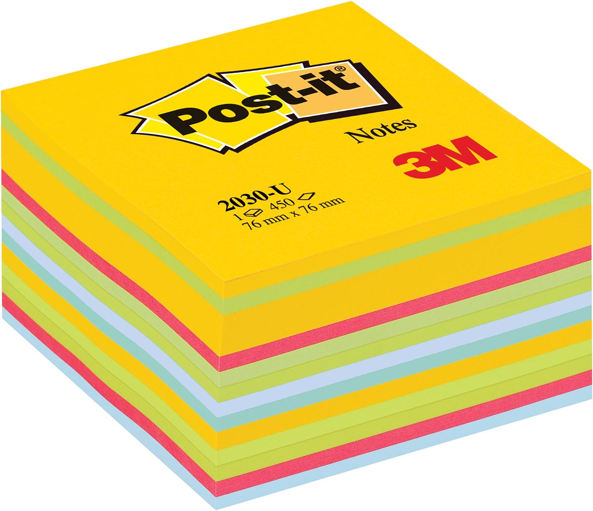 Post-it Notes kubus, 450 vel, ft 76 x 76 mm, geassorteerde kleuren ultra afbeelding