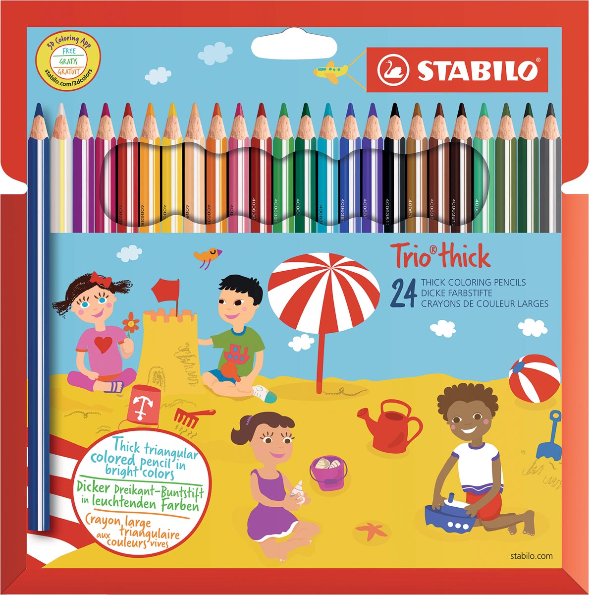 STABILO Trio thick kleurpotlood, etui van 24 stuks, assorti