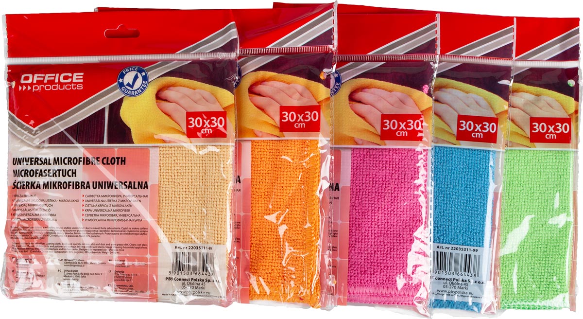 OFFICE products huishouddoekjes, 32 x 50 cm, geassorteerde kleuren, pak van 5 stuks afbeelding