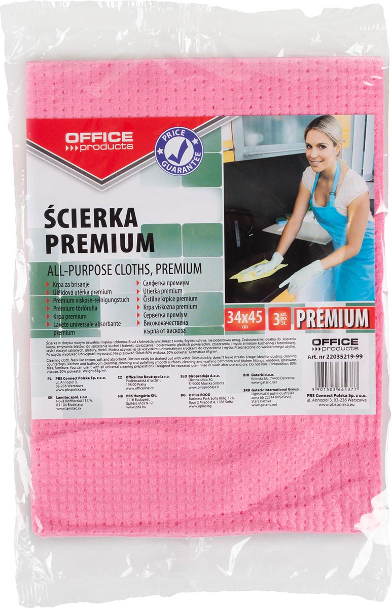 OFFICE products huishouddoekjes, premium, ft 34 x 45 cm, geassorteerde kleuren, pak van 3 stuks afbeelding