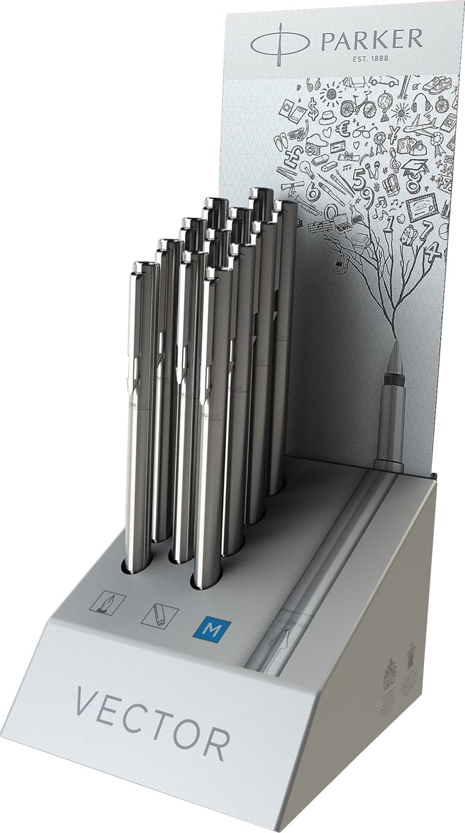 Parker vulpen Vector Steel, display met 12 stuks