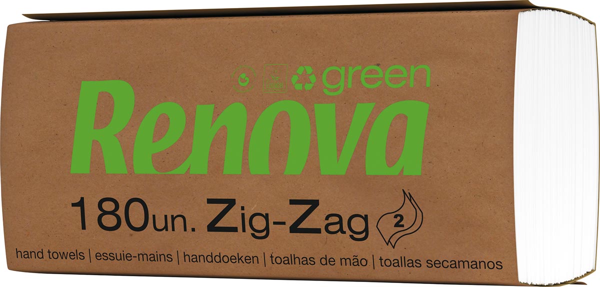Renovagreen papieren handdoeken, Z-vouw, 2-laags, 180 vellen, pak van 30 stuks Renovagreen papieren handdoeken, Z-vouw, 2-laags, 180 vellen, pak van 30 stuks