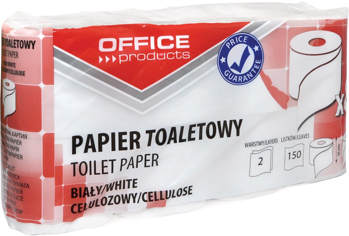 OFFICE products toiletpapier, 2-laags, 150 vel, wit, pak van 8 rollen afbeelding