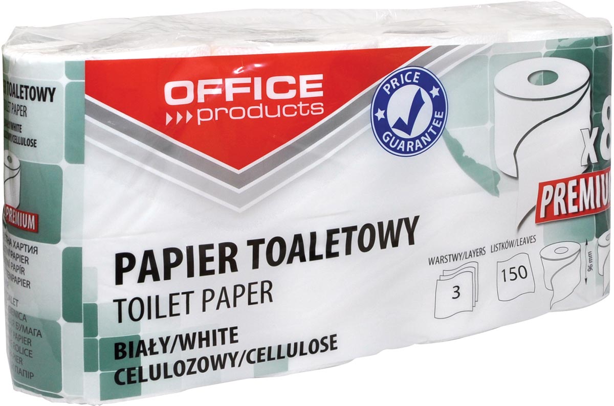 OFFICE products toiletpapier, 3-laags, 150 vel,wit, pak van 8 rollen afbeelding
