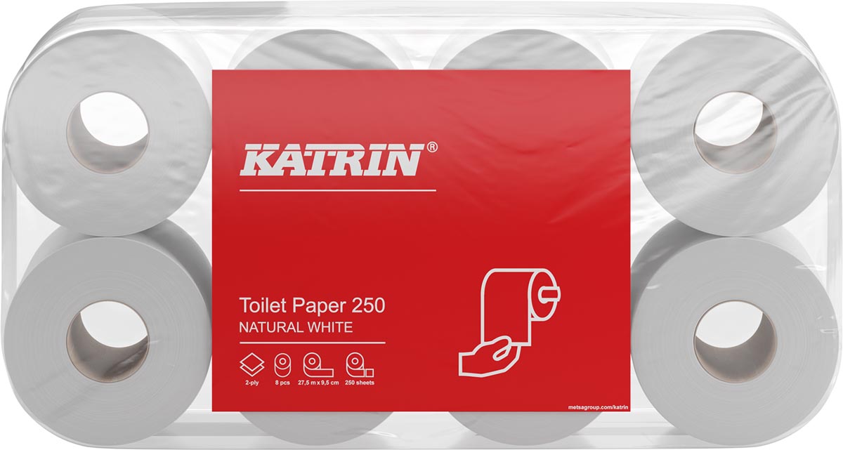 Katrin toiletpapier, 2-laags, 250 vel, pak van 8 rollen Katrin toiletpapier, 2-laags, 250 vel, pak van 8 rollen