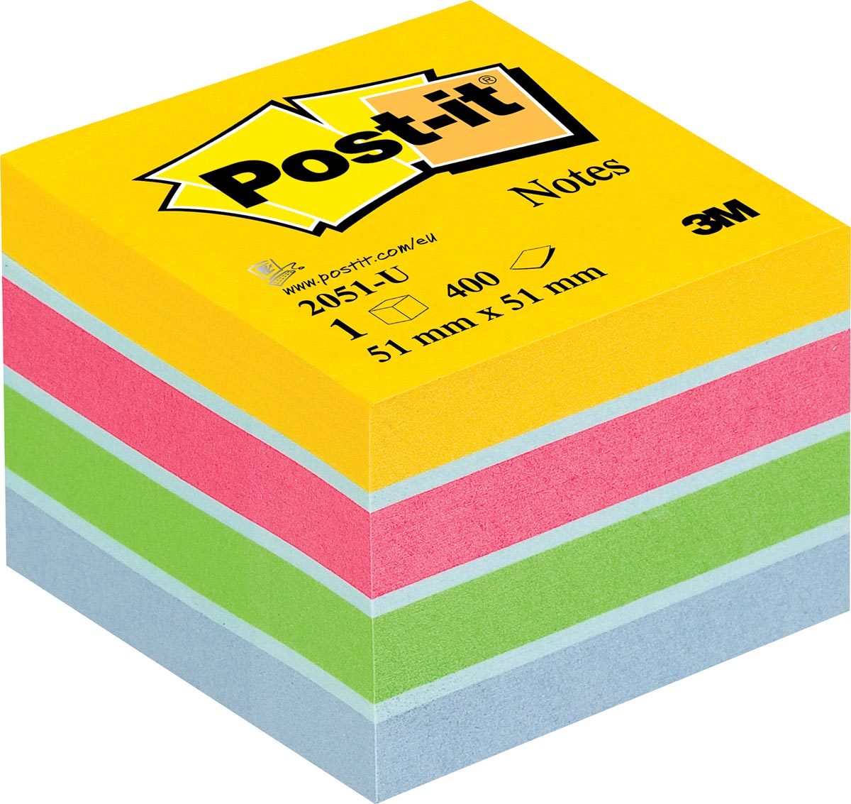 Post-it Notes mini kubus, 400 vel, ft 51 x 51 mm, geassorteerde kleuren afbeelding