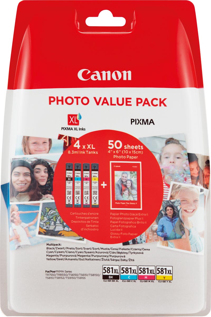 Canon inktcartridge CLI-581 XL, 170 - 520 foto's, OEM 2052C004, 4 kleuren + fotopapier