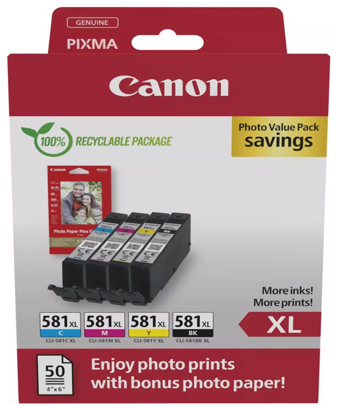 Canon photo value pack CLI-581 XL 170 520 foto&apos;s OEM 2052C006 4 kleuren