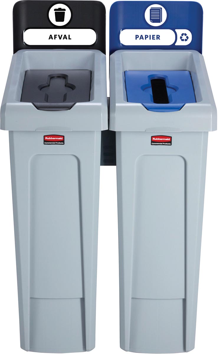 Rubbermaid Slim Jim Recyclingstation voor afval en papier, zwart / blauw