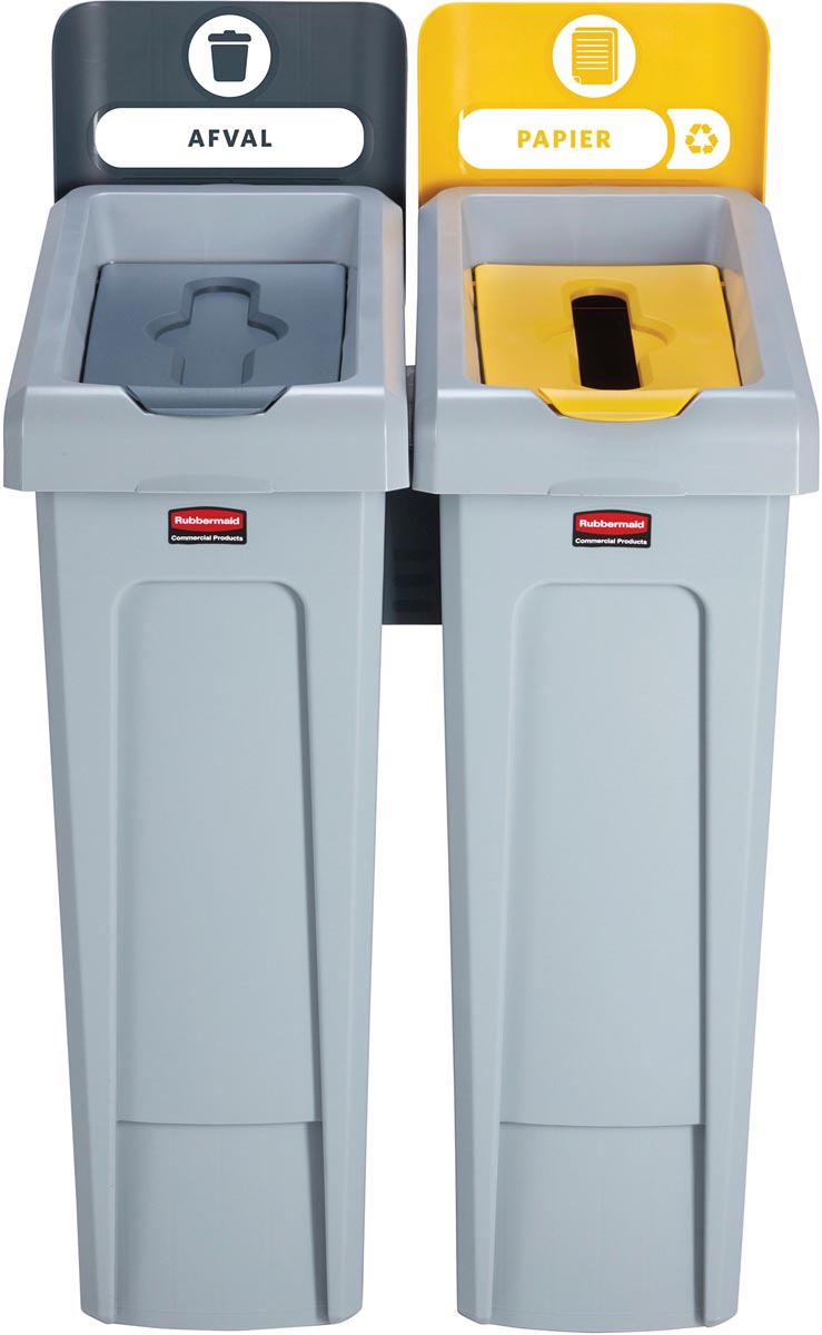 Rubbermaid Slim Jim Recyclingstation voor afval en papier kleur, grijs / geel