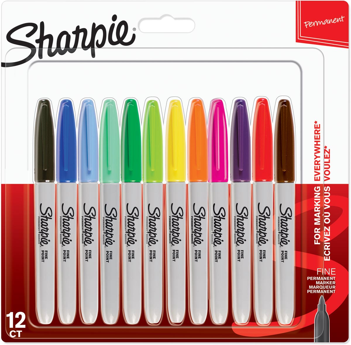 Sharpie permanente marker, fijn, blister van 12 stuks in geassorteerde kleuren afbeelding