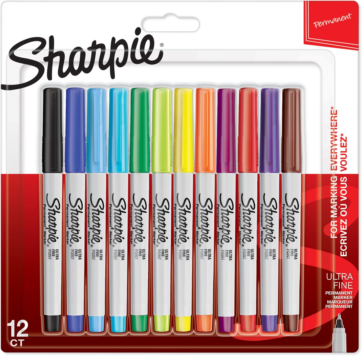 Sharpie permanente marker, extra fijn, blister van 12 stuks in geassorteerde kleuren afbeelding