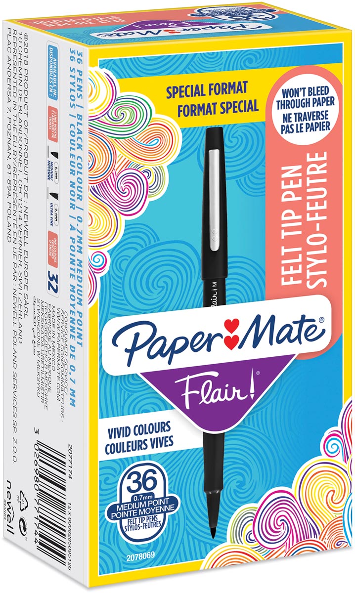 Paper Mate fineliner Flair Original, value pack van 36 stuks (30 + 6 gratis), zwart afbeelding